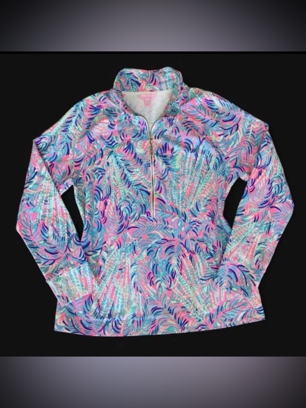LILLY PULITZER Skipper 1/2 Zip Popover Top | L | Pink Sunset Coco Breeze ~UPF 50